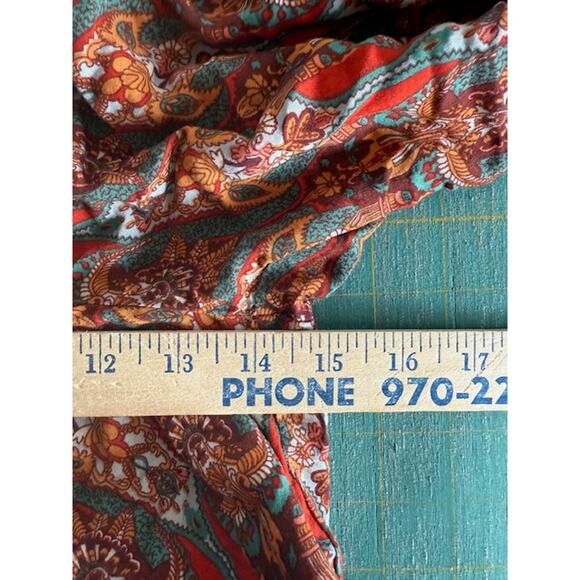 Luukse Brown Gold Floral Wide Leg Women's Pants sz Large Elastic Waist Boho - Picture 5 of 7